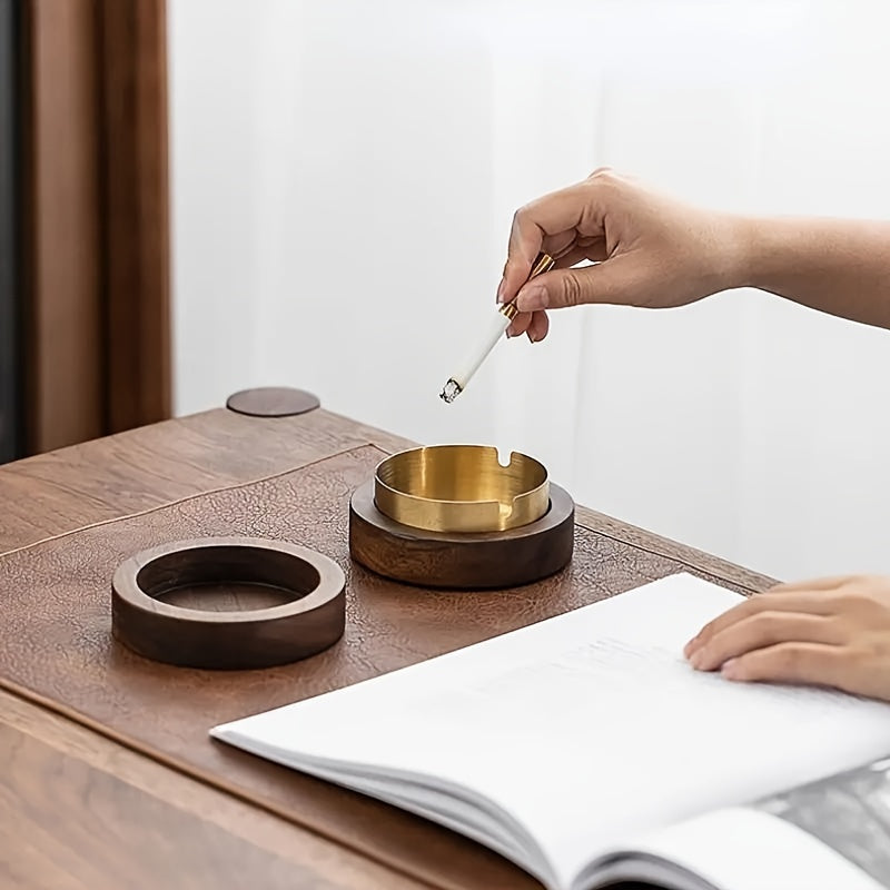 Stylish Wood And Stainless Steel Ashtray  - Perfect For Smoking And Cigar Lovers