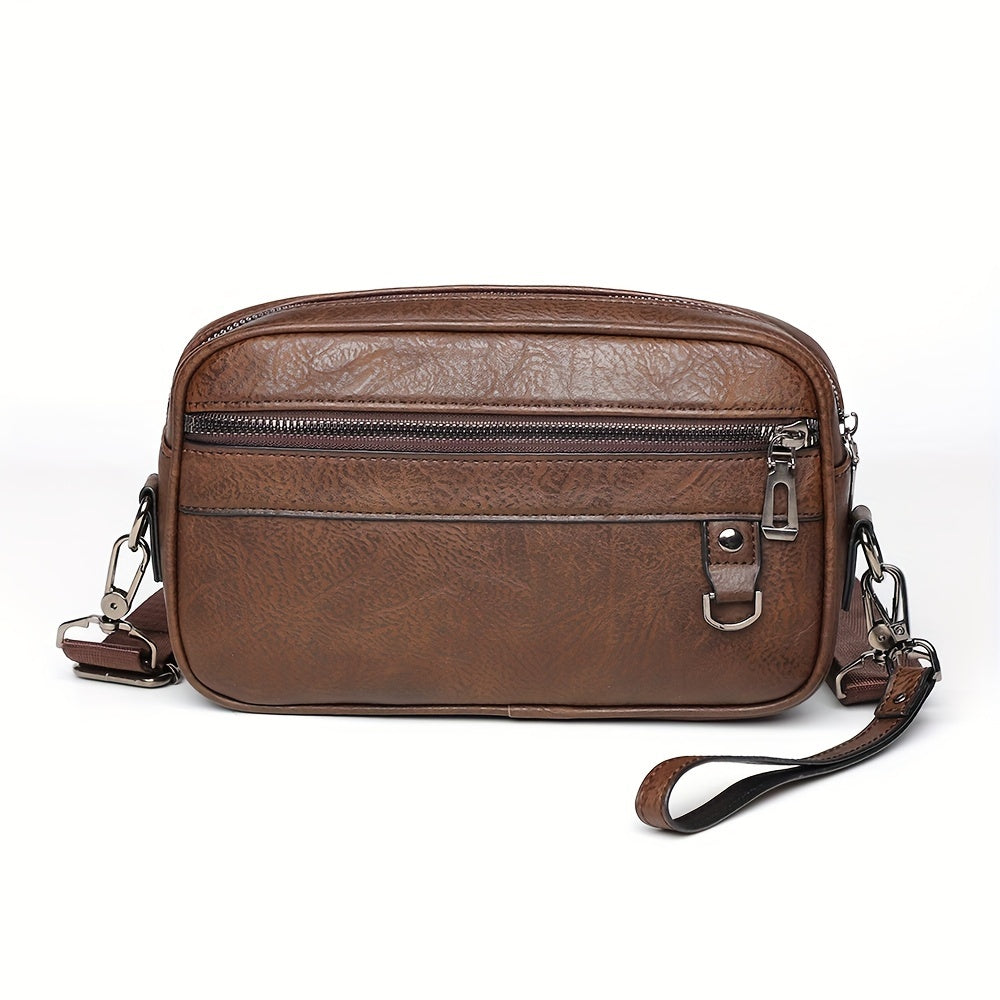 Vintage-Inspired Men's Business Casual Faux Leather Shoulder Crossbody Bag - Simple, Stylish Sling Bag with Adjustable Strap - Perfect for Work, Travel, and Daily Use