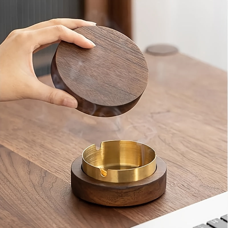 Stylish Wood And Stainless Steel Ashtray  - Perfect For Smoking And Cigar Lovers