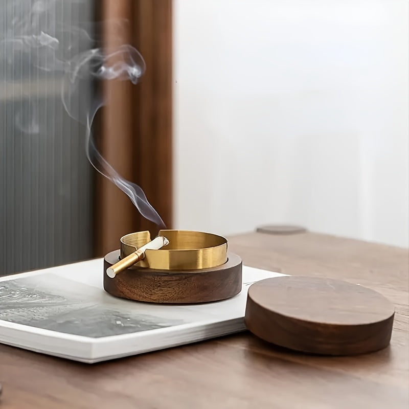 Stylish Wood And Stainless Steel Ashtray  - Perfect For Smoking And Cigar Lovers