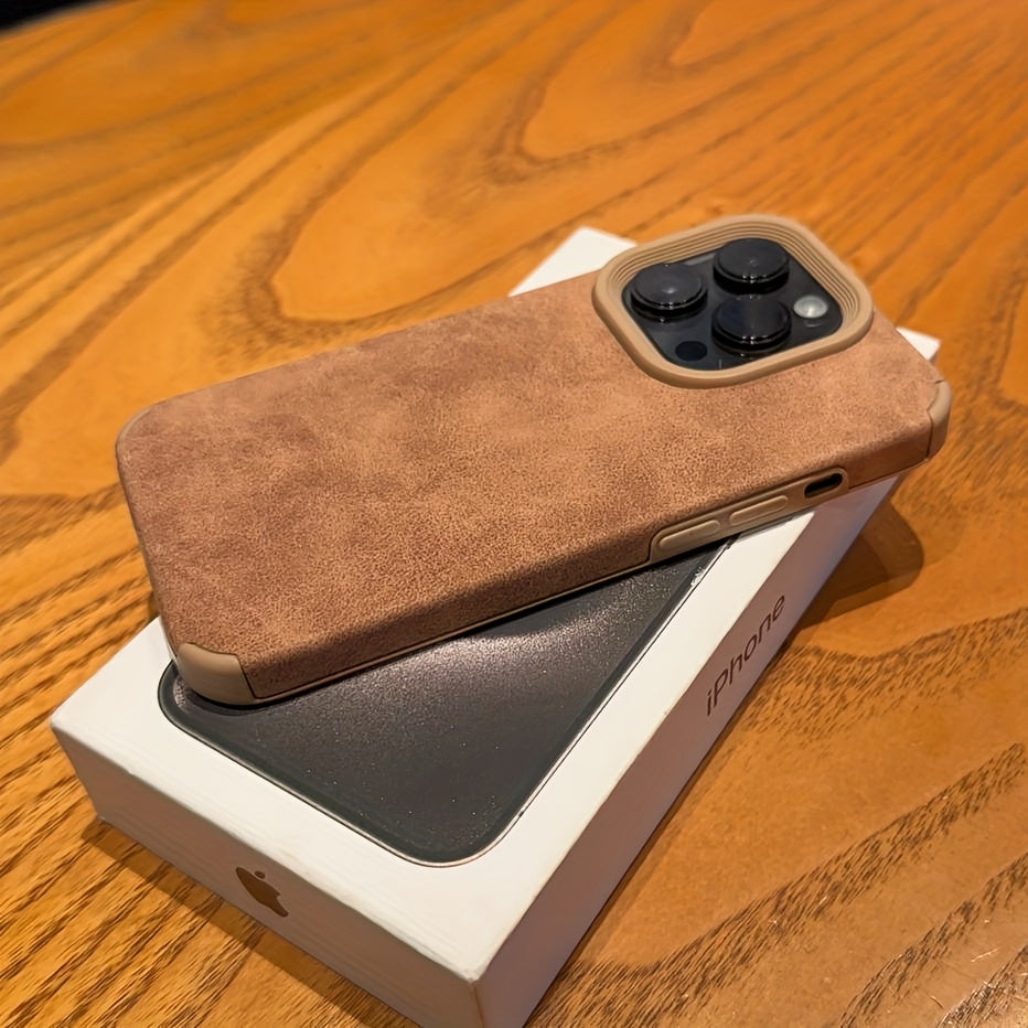 Premium Matte Faux Leather Case with Shockproof Vintage Lambskin Suede Soft Silicon Cover