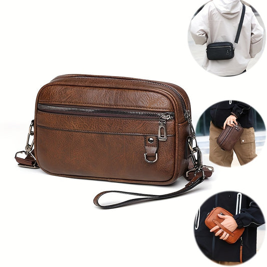 Vintage-Inspired Men's Business Casual Faux Leather Shoulder Crossbody Bag - Simple, Stylish Sling Bag with Adjustable Strap - Perfect for Work, Travel, and Daily Use