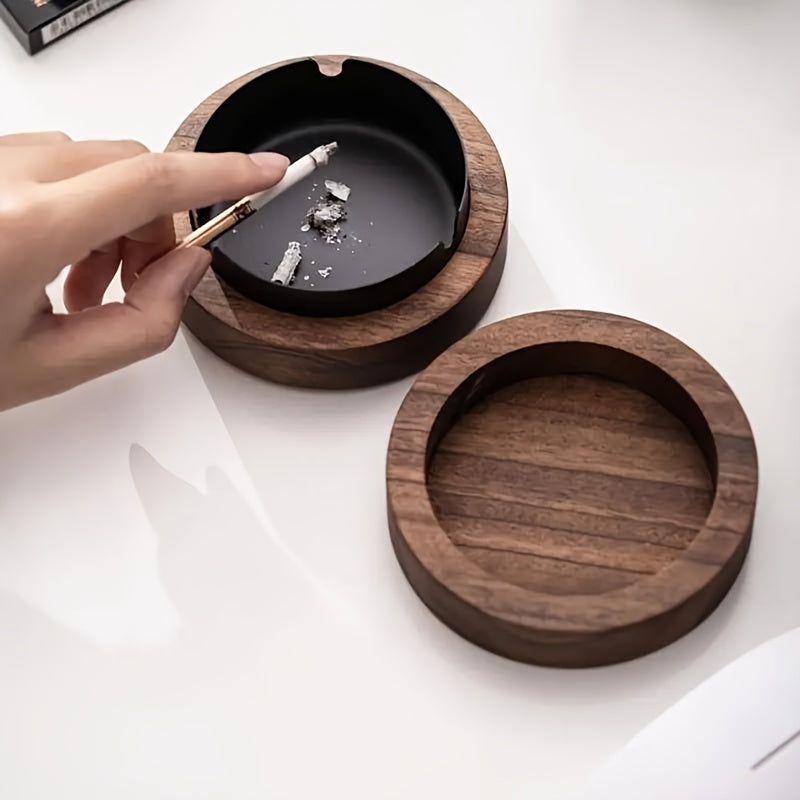 Stylish Wood And Stainless Steel Ashtray  - Perfect For Smoking And Cigar Lovers