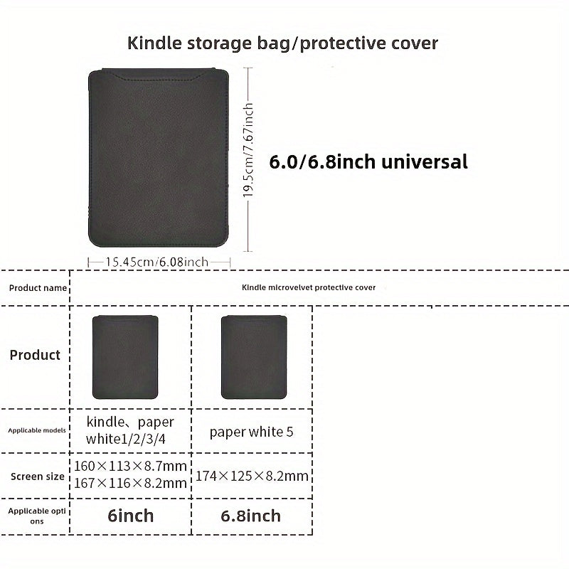 Slim Faux Leather E-Book Case with Inner Pocket - Waterproof, Anti-Scratch & Fingerprint-Resistant for Kindle Paperwhite 6th Gen/Voyage/5th Gen (17.27cm) & Fire HD 6th Gen