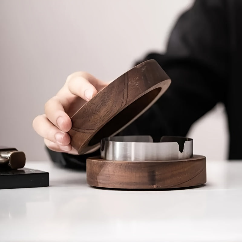 Stylish Wood And Stainless Steel Ashtray  - Perfect For Smoking And Cigar Lovers