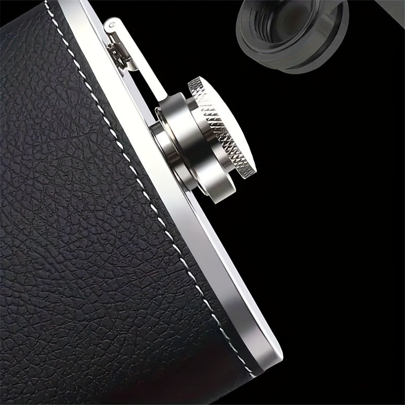 1 Set 8oz/1pc 30Z/1pc 80Z Black Leather Flask 8oz 18/8 stainless steel soft touch leather wrapped Flask Gift Set 2 cups and chimney 100% leak-proof