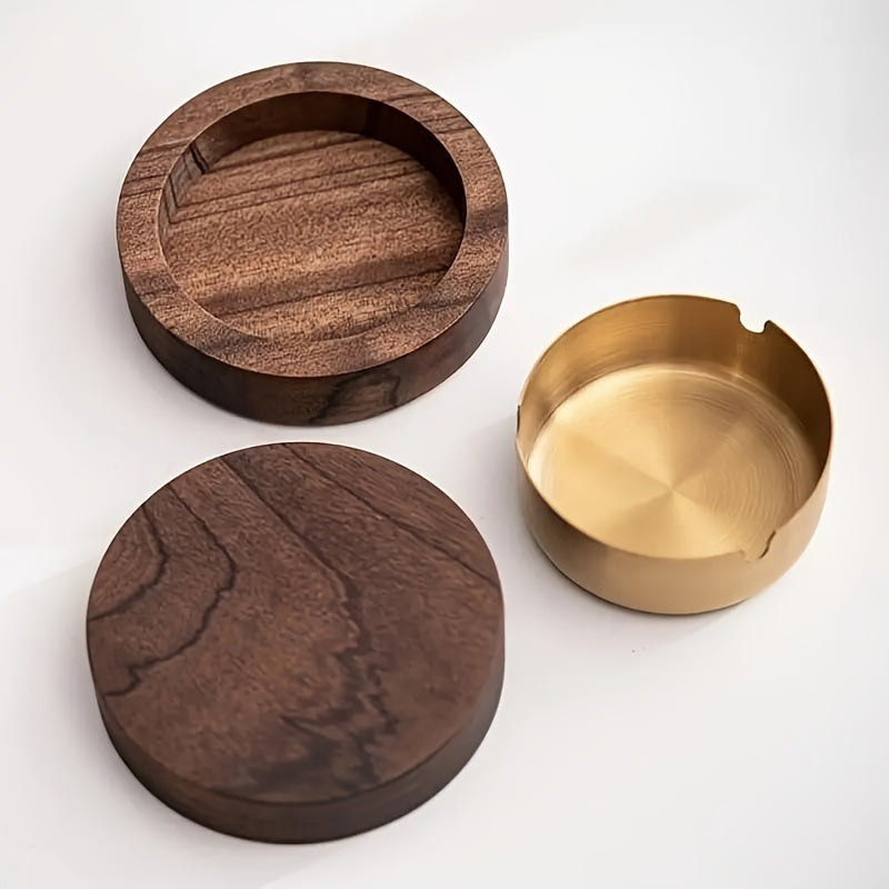 Stylish Wood And Stainless Steel Ashtray  - Perfect For Smoking And Cigar Lovers