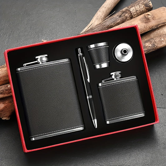 1 Set 8oz/1pc 30Z/1pc 80Z Black Leather Flask 8oz 18/8 stainless steel soft touch leather wrapped Flask Gift Set 2 cups and chimney 100% leak-proof