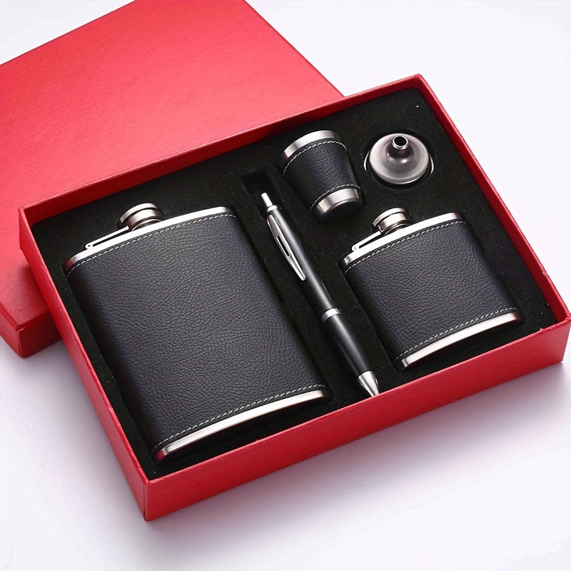 1 Set 8oz/1pc 30Z/1pc 80Z Black Leather Flask 8oz 18/8 stainless steel soft touch leather wrapped Flask Gift Set 2 cups and chimney 100% leak-proof