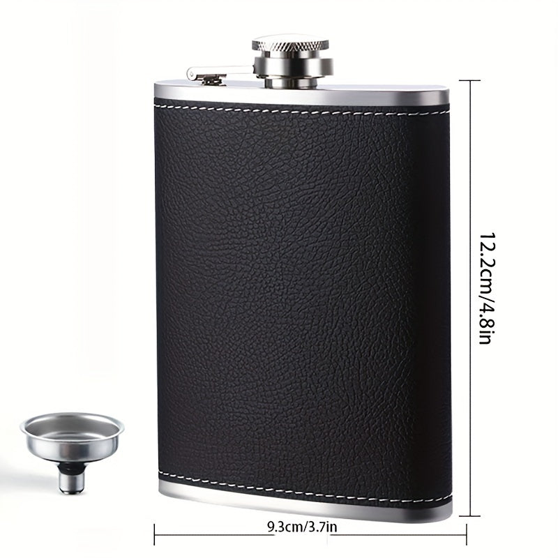 1 Set 8oz/1pc 30Z/1pc 80Z Black Leather Flask 8oz 18/8 stainless steel soft touch leather wrapped Flask Gift Set 2 cups and chimney 100% leak-proof