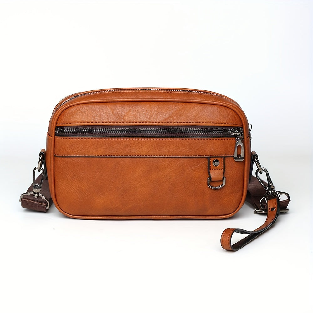 Vintage-Inspired Men's Business Casual Faux Leather Shoulder Crossbody Bag - Simple, Stylish Sling Bag with Adjustable Strap - Perfect for Work, Travel, and Daily Use