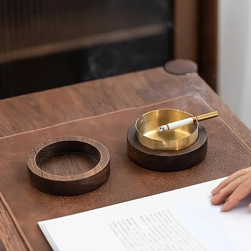 Stylish Wood And Stainless Steel Ashtray  - Perfect For Smoking And Cigar Lovers